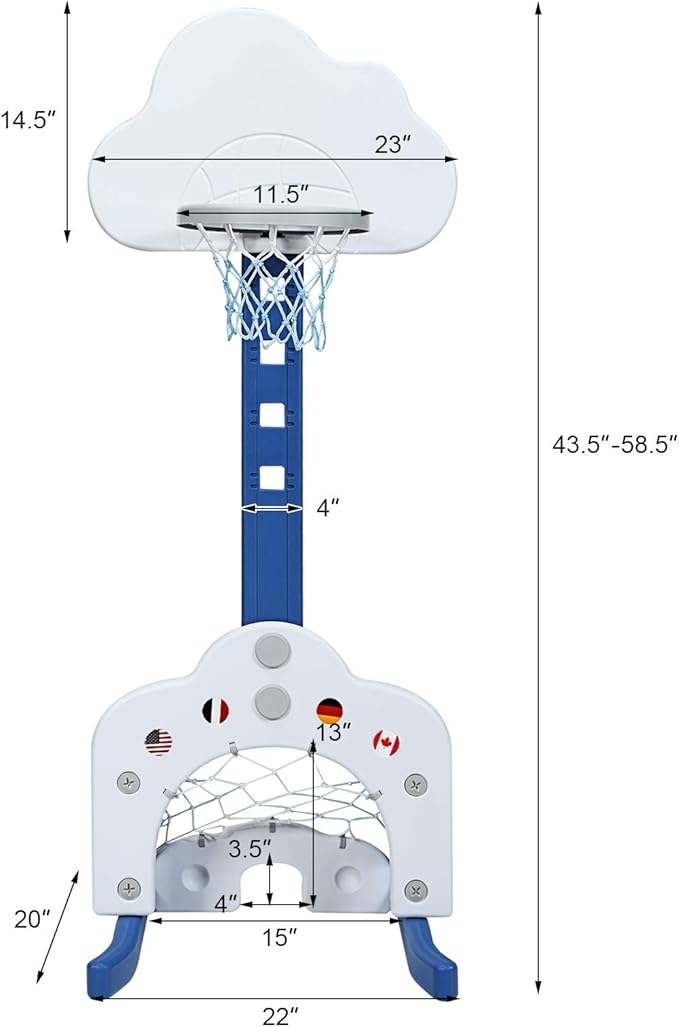 Costzon Kids Basketball Hoop, Toddler Sports Activity Center w/ 5 Adjustable Height Levels, Basketball Soccer Golf Game Set, Indoor Outdoor Basketball Hoop Set Gift for Baby Infant-CubbioJoy