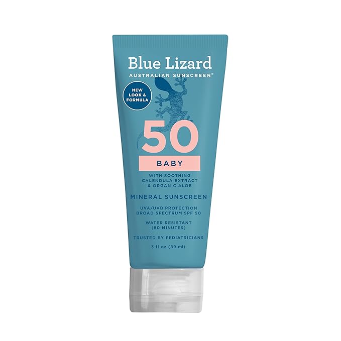 BLUE LIZARD Baby Mineral Sunscreen with Zinc Oxide, SPF 50+, Water Resistant, UVA/UVB Protection with Smart Cap Technology - Fragrance Free, 3 Ounce Tube-CubbioJoy