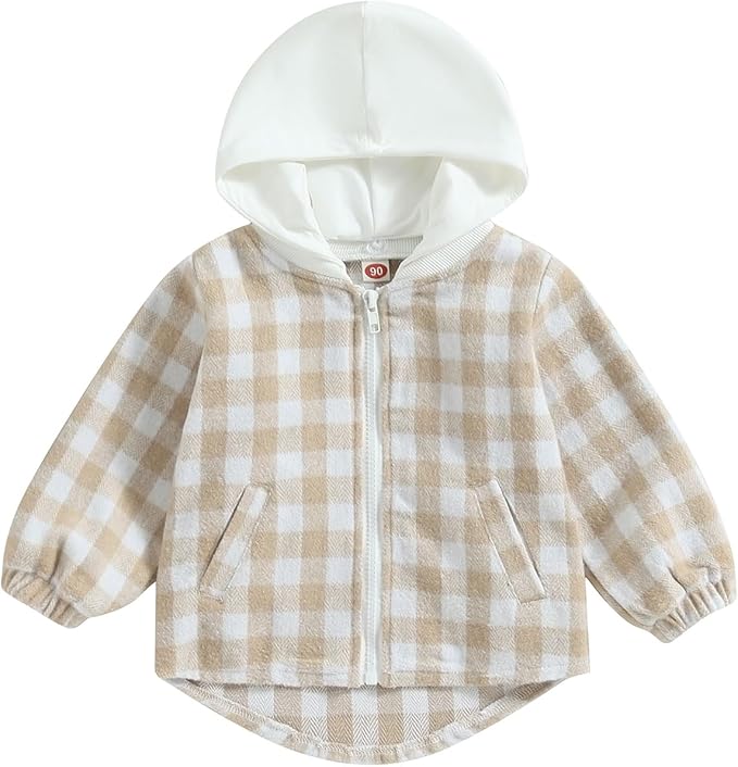 Douhoow Toddler Baby Plaid Jacket Baby Boy GIrl Flannel Hoodies Zip Up Hooded Fall Winter Outerwear Coat-CubbioJoy
