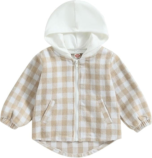 Douhoow Toddler Baby Plaid Jacket Baby Boy GIrl Flannel Hoodies Zip Up Hooded Fall Winter Outerwear Coat-CubbioJoy