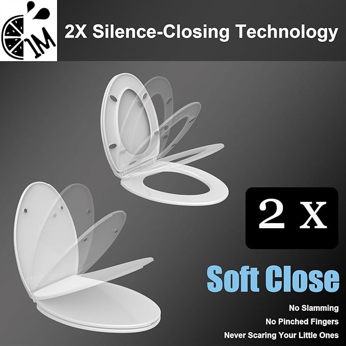 1M Soft Close Toilet Seat Elongated, Patented Quick Releasing for Easy Cleaning, Anti-Wiggling Design, Easy Installation (2PCS Pack)-CubbioJoy