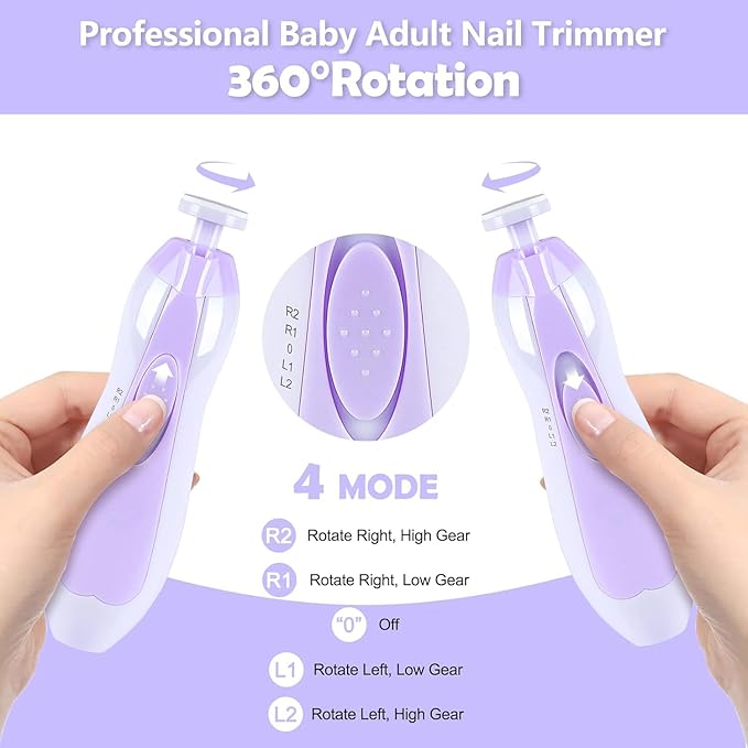 Baby Nail Trimmer Electric, 6 in 1 Baby Nail File Clippers Infant Grooming Kit Manicure Set for Toddler or Adults, Purple-CubbioJoy