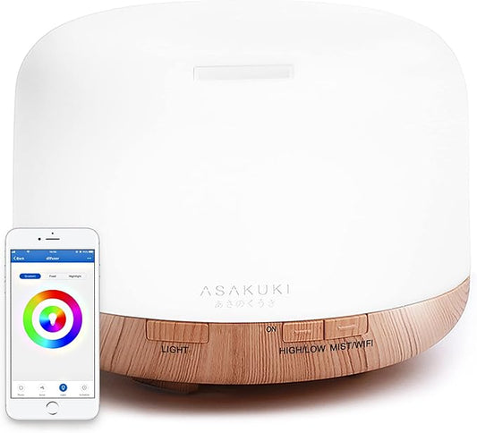 ASAKUKI Smart Wi-Fi Essential Oil Diffuser, App and Voice Control Compatible with Alexa, 500ml Aromatherapy Humidifier for Relaxing Atmosphere in Home Office Bedroom Gold-CubbioJoy