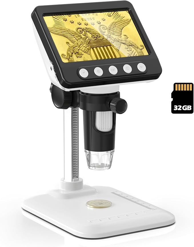 Coin Microscope for Error Coins, 4.3 inches 1080P LCD Digital Microscope, 50x-1000x Magnifier with 8 Adjustable LED Lights, PC View, Compatible with MacOS Windows for Adults Kids-CubbioJoy