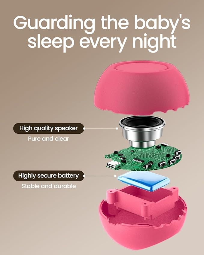 2025 Mom's Choice Awards, Portable Sound Machine for Baby Adult, AI Cry Detection, 18 Soothing Sound, Bluetooth Rechargeable White Noise Machine for Home Travel, Nursery Light, Barbie Pink-CubbioJoy