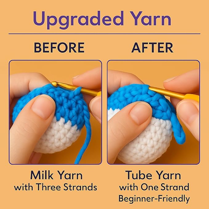 A-URA Learn to Crochet Kit for Beginners Kids and Adults, Premium 4 Animal Pattern Beginner Crochet Kits with Easy Tube Yarn & Step-by-Step Video Tutorials (Forest Friends–Standard Size)-CubbioJoy