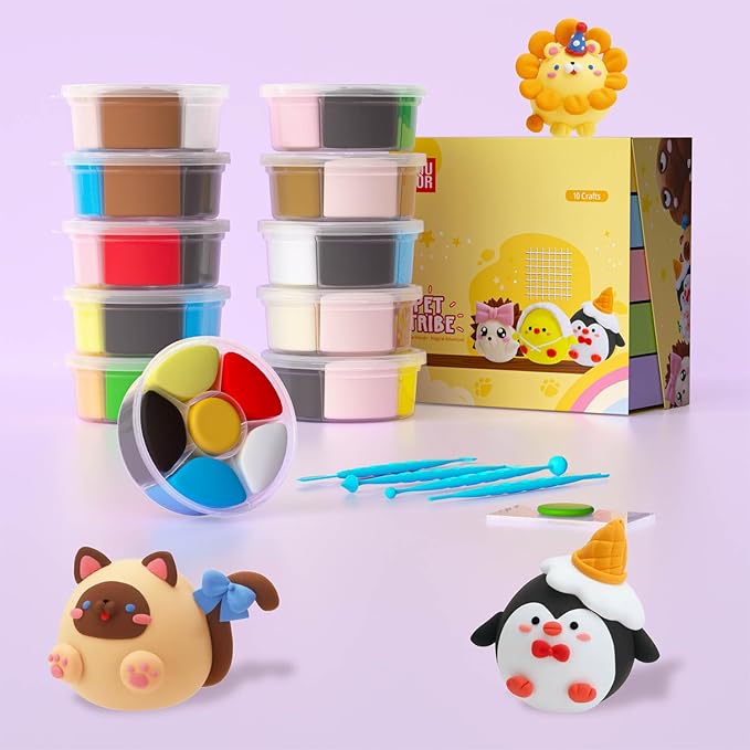 Air Dry Clay Kit - Modeling Clay for Kids 10 Boxes mit Sculpting Tools und Tutorials, Ultra Light & Soft, Safe & Non-Toxic, DIY Model Magic Clay,Creative Crafts Toys Gifts for Girls Boys 3+ Years Old-CubbioJoy