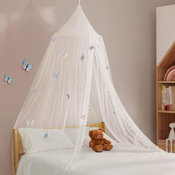 Kids Bed Canopy with Lace Hanging Canopy Net for Baby Crib Nook Castle Game Tent Nursery Play Room Decor (Butterfly)-CubbioJoy