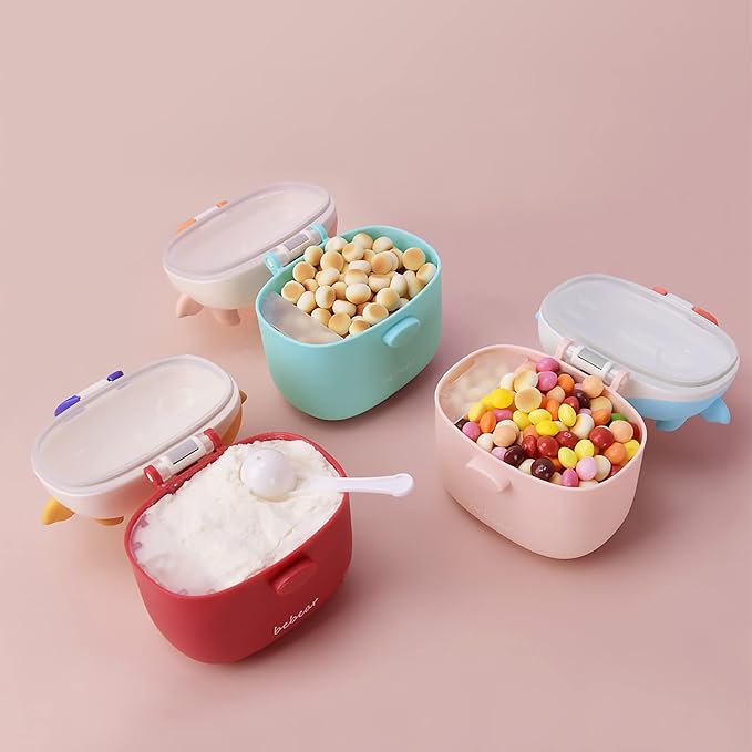 Bebamour Baby Formula Dispenser On The Go, Formula Container to Go, Formula Holder for Travel, Candy Fruit Snack Storage Container with Scoop and Leveller (Light Green Cow)-CubbioJoy