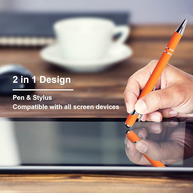 Ballpoint Pen with Stylus Tip, Soft Touch Click Metal Pen, 1.0mm Medium Point, Black Ink, 12 Count(Orange)-CubbioJoy