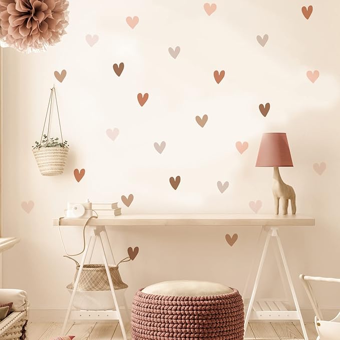 Boho Wall Decal for Girls Bedroom 72 PCS, Boho Heart Wall Stickers Peel and Stick for Nursery Kids Room Décor, Removable Wall Decals Vinyl Murals DIY Cute Decorations (12 Sheets)-CubbioJoy