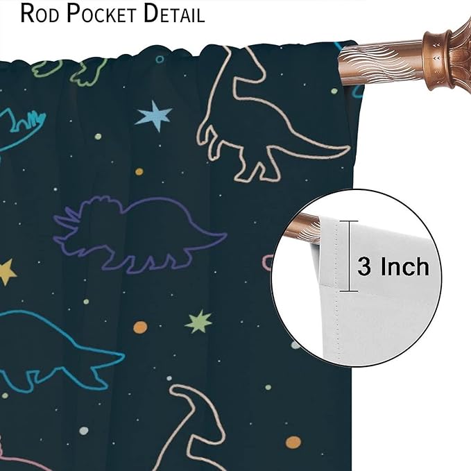 Cartoon Colorful Dinosaur Curtains for Kids Boys Girls Home Decor, Astronaut Funny Outer Space Star Blackout Rod Pocket Window Drapes for Bedroom Living Room W36xL63in 2 Panels-CubbioJoy