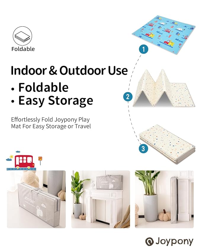 Baby Play Mat, Foldable Play Mats for Babies and Toddlers, Waterproof & Anti-Slip Baby Floor Mat for Tummy Time, Baby Mat for Floor with Travel Bag for Indoor Outdoor 71x59x0.4 inches-CubbioJoy