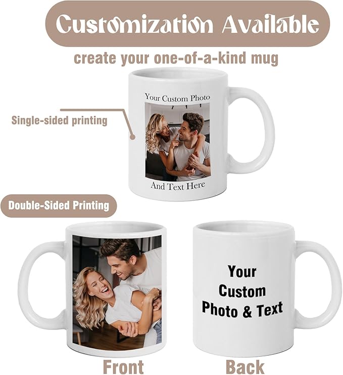 Custom Photo & Text Mug Add Personalized Text, Upload Your Image Personalized 11.5oz Mug Choose From Various Designs The Suitable Gift for Parents (C02 TEXT & PHOTO)-CubbioJoy