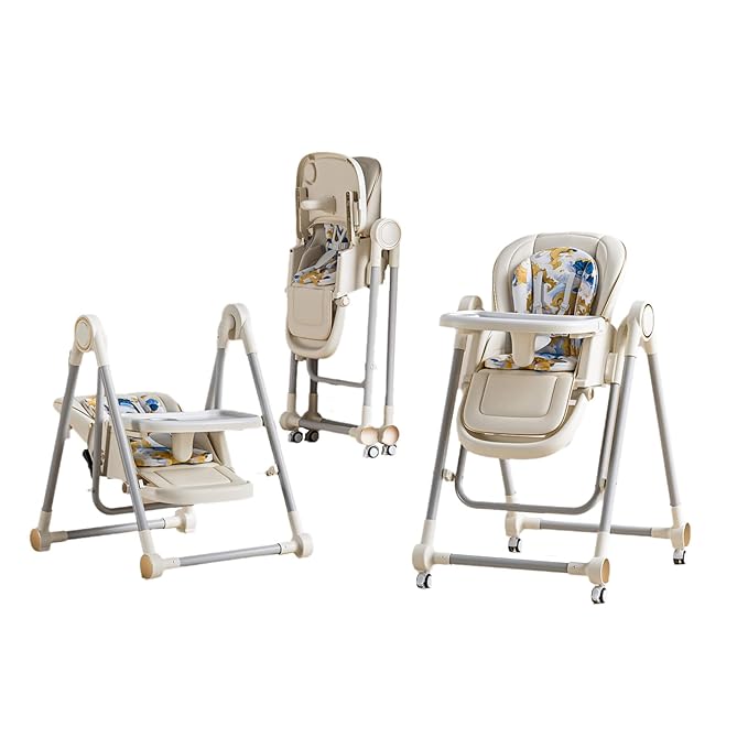 5 in 1 Baby High Chair Swings for Infants Foldable Rocking 8 Level Height Adjustment Eco Friendly Washable PU Cushion(White)-CubbioJoy