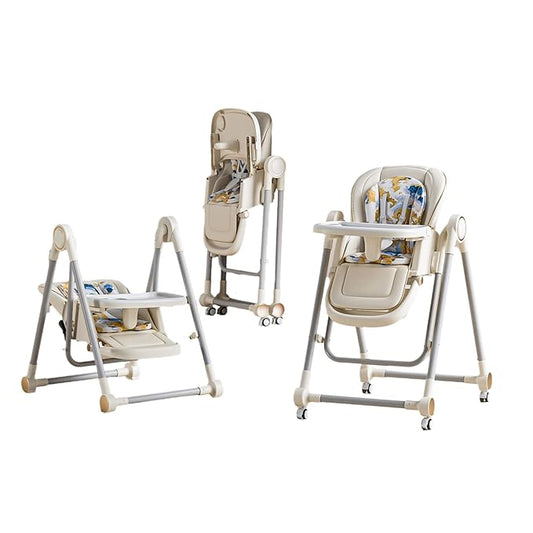 5 in 1 Baby High Chair Swings for Infants Foldable Rocking 8 Level Height Adjustment Eco Friendly Washable PU Cushion(White)-CubbioJoy