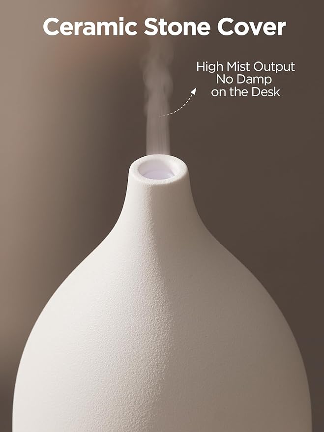 InnoGear Oil Diffuser, 300ML Ceramic Diffuser for Essential Oils Handcrafted Aromatherapy Diffuser Ultrasonic Cool Mist Humidifier with 4 Timers Waterless Auto Off for Room Office, White Base-CubbioJoy