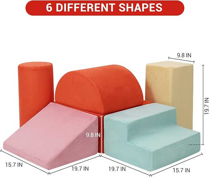 6-Piece Soft PU Leather Toddlers Climbing Toys, Baby Foam Climbing Blocks for Babies Toddlers, Waterproof Foam Play Gym Climber Structures for Toddler 3, Indoor Climb and Crawl Activity Play Set-CubbioJoy