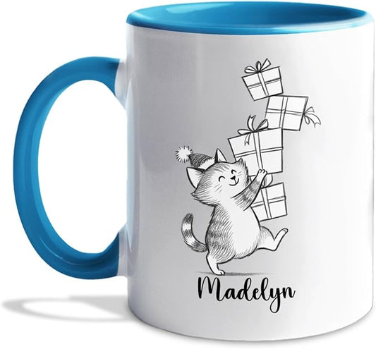 Customized Name Cat Lover Ceramic Mug Gift For Cat Mom/Dad/Family/Friends, Personalized Cats Coffee Mug 11 15Oz, Cute Cats White Accent Cup Gift For Birthday Christmas Thanksgiving, Animal Teacup-CubbioJoy