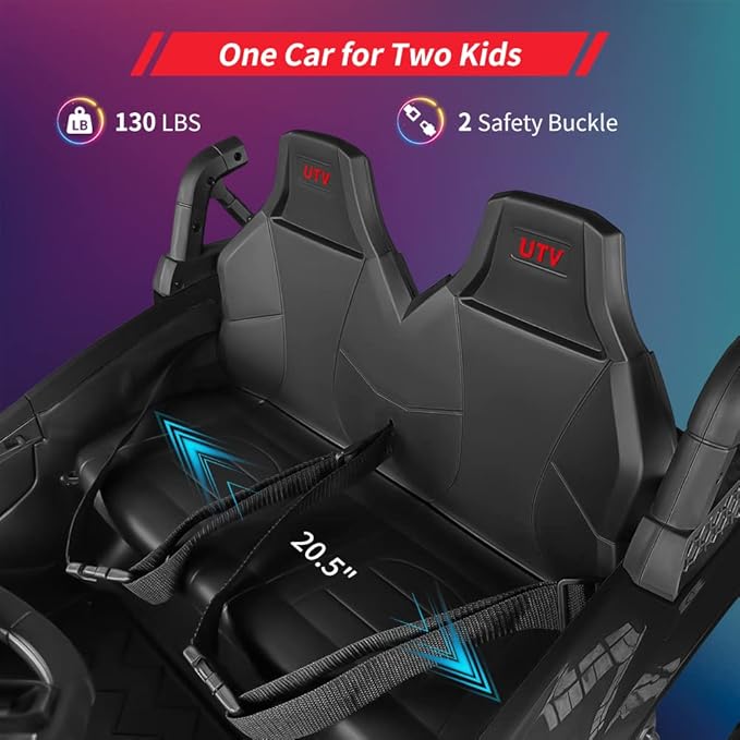 2 Seaters 24V Ride on UTV with Remote Control,10AH Battery, 400W Powerful Motors with 17" EVA Wheels, 20.5“ Seat Width Electric Ride Toy with Metal Suspension,LED Lights,Music,Horn (Black)-CubbioJoy