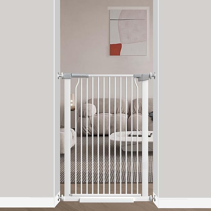40.5" Extra Tall Baby Gate for Stairs No Drill, 29.6"-32.5" Narrow Wide Dog Gate Indoor, Pressure Mounted Safety Child Gate, Cat Doggie Pet Gate for House Doorways Walk Through, White-CubbioJoy
