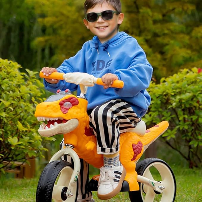 Dinosaur-Themed Toddler Balance Bike Toys for 2-7 Year Old Girls & Boys - Music & Lighting Effects, No-Pedal Training Bike, Best Gifts for Kids with Carbon Steel Frame & Adjustable Handlebar-CubbioJoy