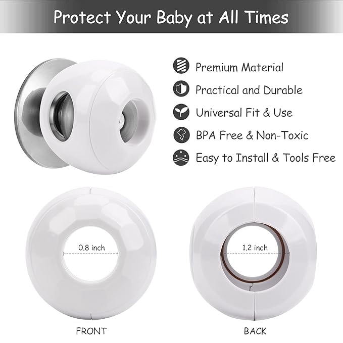 Baby Safety Door Knob Covers 4 Pack Baby Safety Door Handle Protector Child Proof Door Knobs Door Safety for Kids Universal Fit Easy Grip Lockable Design One Hand Operation for Parents No Tools Needed-CubbioJoy