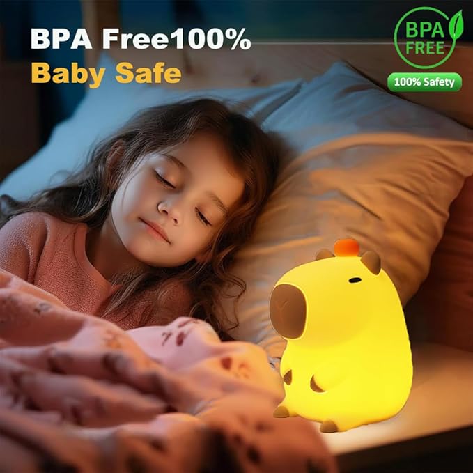 Capybara Little Night Light for Kids, Portable USB Rechargeable Animal Lamps Touch Control Lamp, Silicone Night Light with Timing Function,Children's Christmas Gifts-CubbioJoy
