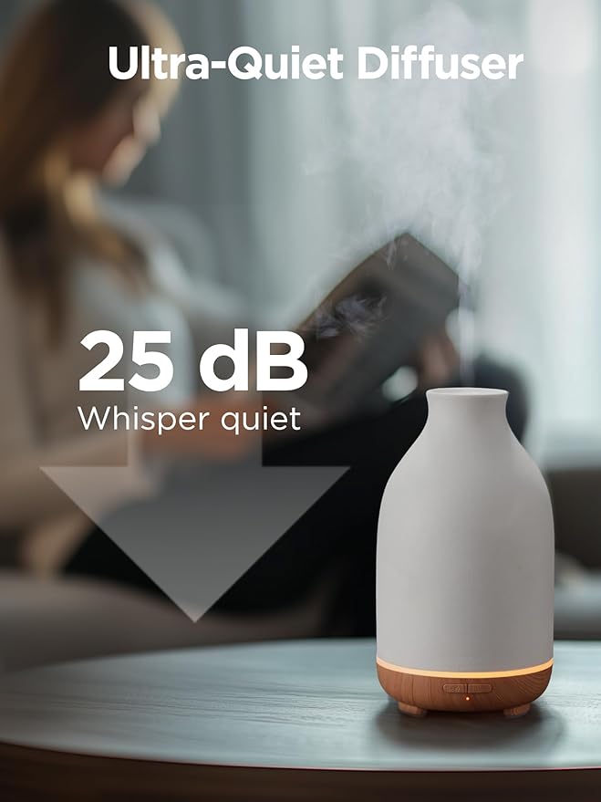InnoGear Essential Oil Diffuser, 150ml Ceramic Stone Diffuser Handcrafted Aromatherapy Diffusers Ultrasonic Cool Mist Humidifier Vaporizor with 2 Mist Modes Waterless Auto Off for Room Office, White-CubbioJoy
