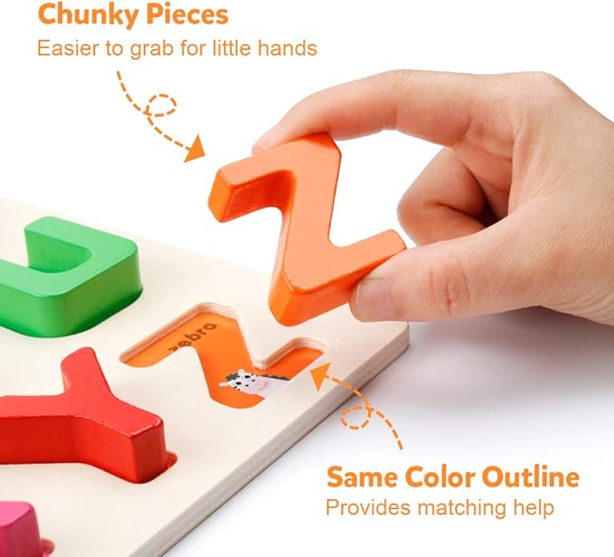 Coogam Wooden Alphabet Puzzle – ABC Letters Sorting Board Blocks Montessori Matching Game Jigsaw Educational Early Learning Toy Gift for Preschool Year Old Kids-CubbioJoy