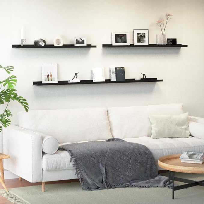 47.2 Inches Long Floating Shelves Wall Mounted, 2 Set Modern Wall Shelf for Bedroom, Nursery Book Shelf with Lip, Picture Ledge Shelf for Wall Decor Living Room Bathroom Kitchen - Black-CubbioJoy