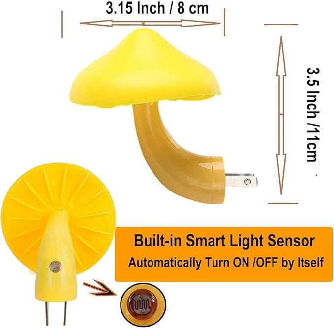 AUSAYE 5 Pack Sensor LED Night Lights Plug in Lamp Mushroom Light for Adults Kids NightLight Bedroom,Bathroom,Toilet,Hallway,Stairs,Kitchen,Basement Warm Yellow-CubbioJoy