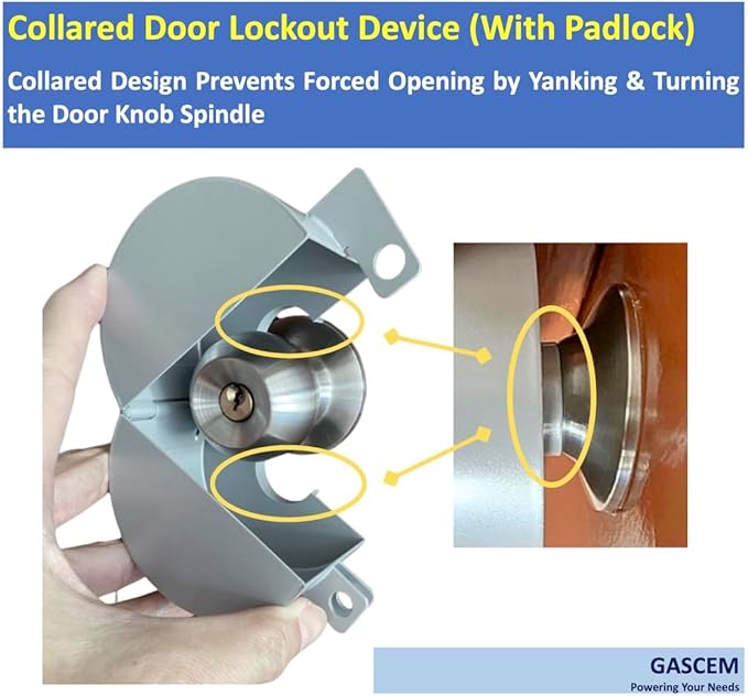 Door Knob Lockout Device (Matt Silver, 1 Padlock). Door Handle Lock - Prevents Doorknobs from Turning and Access to Keyhole. Childproof Door Knob Cover.-CubbioJoy