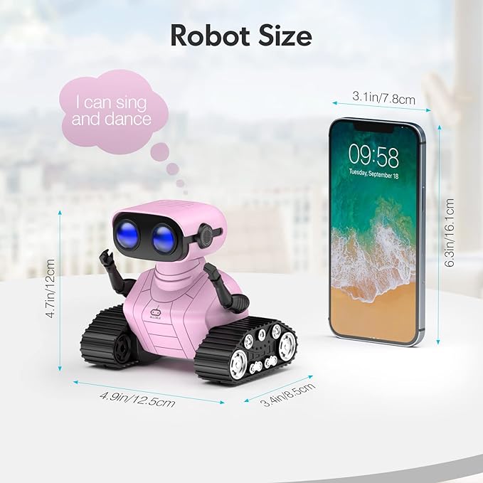 ALLCELE Girls Robot Toy, Rechargeable RC Robot for Kids, Remote Control Toy with Music and LED Eyes, Gift for Children Age 3 Years and Up - Pink-CubbioJoy