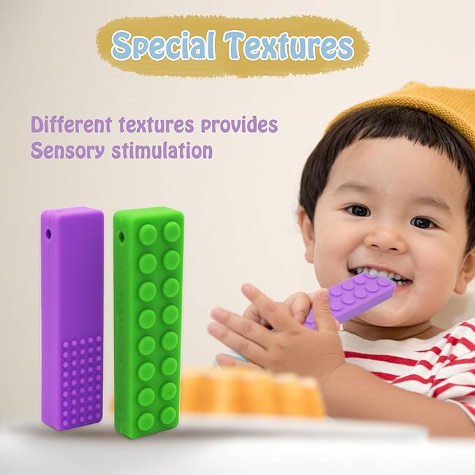 Chew Necklaces for Sensory Kids, 5PCS Building Block Silicone Chewy Necklace for Boys and Girls with Autism Biting Chewing, BPA Free Teether Toys for Baby Toddler and Infant Teething-CubbioJoy