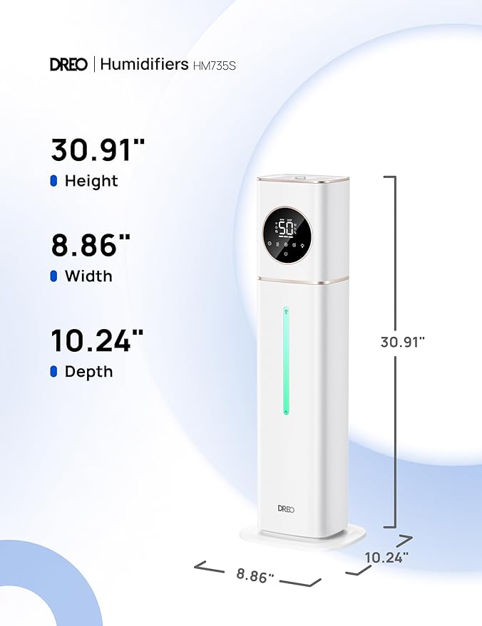 Dreo 11L Smart Humidifier Large Room 700 ft², 100H Cool Mist Air Humidifiers for Bedroom Baby Plants, Top-Fill Self-Cleaning Tank, 26dB, Auto Mode, RGB Light, Remote & APP Control, HM735S White-CubbioJoy