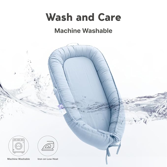 Infant Lounger, Baby Nest Cover for Baby Girls & Boys, Newborn Essentials for Baby 0-18+ Months, 100% Cotton Breathable (Baby Blue)-CubbioJoy