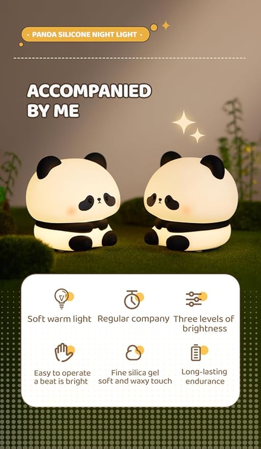 ATSUI Cute Panda Night Light, LED Squishy Novelty Animal Night Lamp, Food Grade Silicone, 3 Level Dimmable Rechargeable Nursery Nightlight for Breastfeeding Toddler Baby Kids, Cute Gifts for Kids-CubbioJoy
