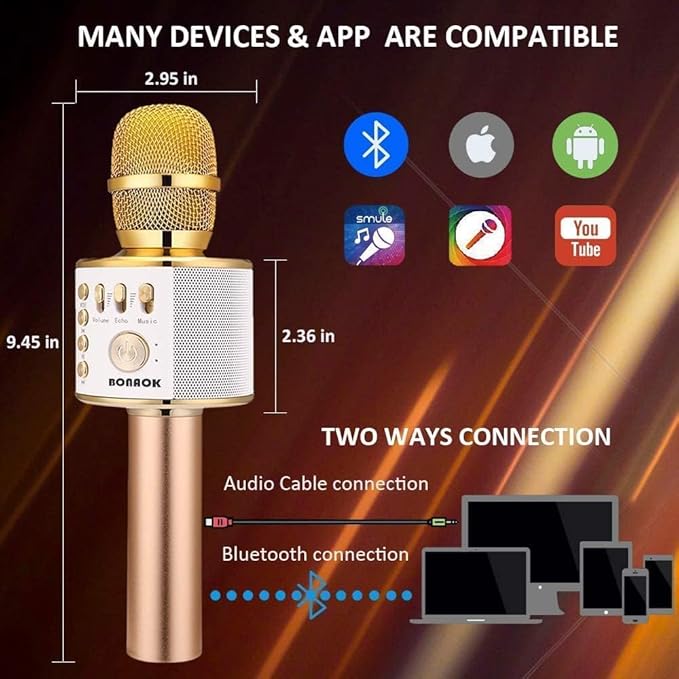 BONAOK Wireless Bluetooth Karaoke Microphone,3-in-1 Portable Handheld Karaoke Mic Speaker Machine Home Party Birthday for All Smartphones (Q37 Gold)-CubbioJoy