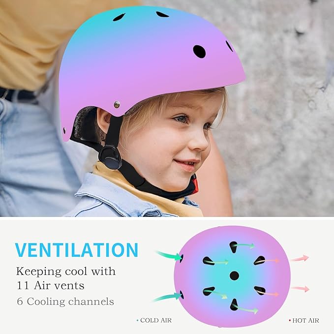 Adjustable Kids Bike Helmet with Knee & Elbow Pads Set, Color Gradient Design for Boys and Girls Aged 3-14+, for Skateboarding, Scooter, Roller & Inline Skating, Longboard-CubbioJoy