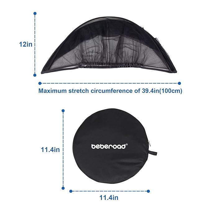 Beberoad Love Universal Baby Car Seat Mosquito Net - Breathable Mesh Cover with 2-Way Zipper for Infant Protection(Black)-CubbioJoy
