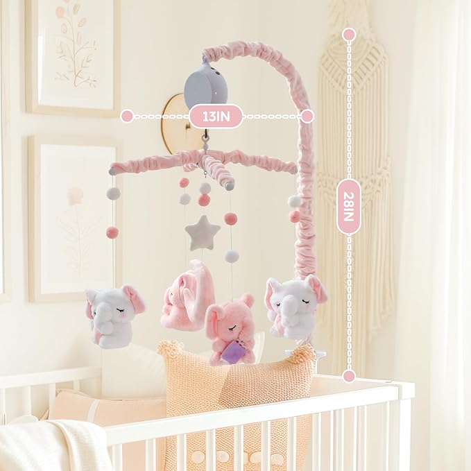 Baby Crib Mobile - Elephant Mobile for Crib with 25 Inches Mobile Arm and 35 Lullabies Musical Box, 3 Modes Digital, Volume Control, Essential Gift for Infant Boys Girls Bedroom Hanging Decor-CubbioJoy