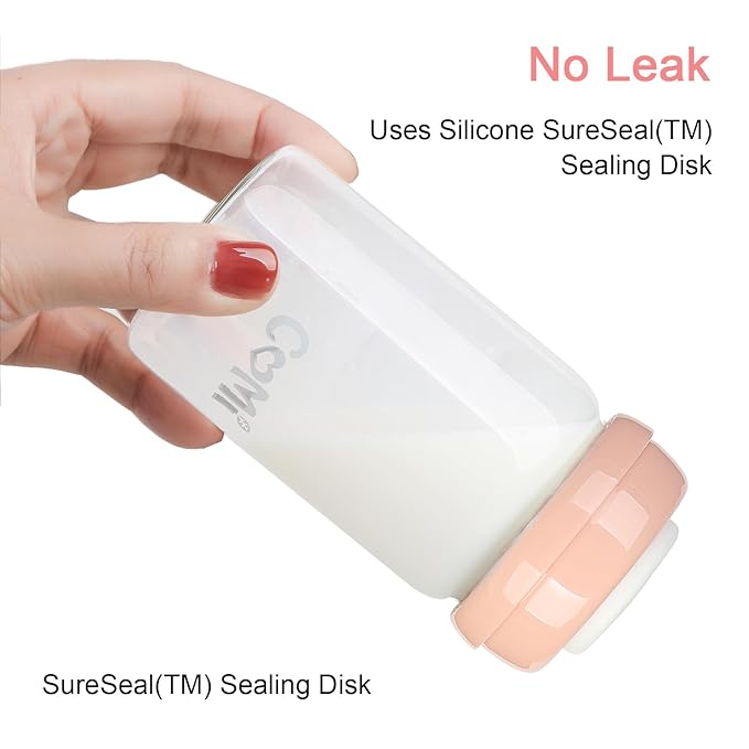COMI Wide Neck Glass Breastmilk Collection n Storage Bottle, 8oz with Screw Ring Sealing Disk; Re-markable Sealing Disc. BPA Free, Fits Breast Pumps & Nipples (6 Pink Lids)-CubbioJoy