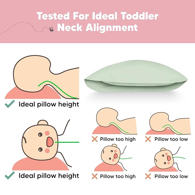 KeaBabies Toddler Pillow with Pillowcase, Jumbo 14X20 - Soft Organic Cotton Toddler Pillows for Sleeping - Machine Washable - Perfect for Travel, Toddler Bed Set (Sage)-CubbioJoy