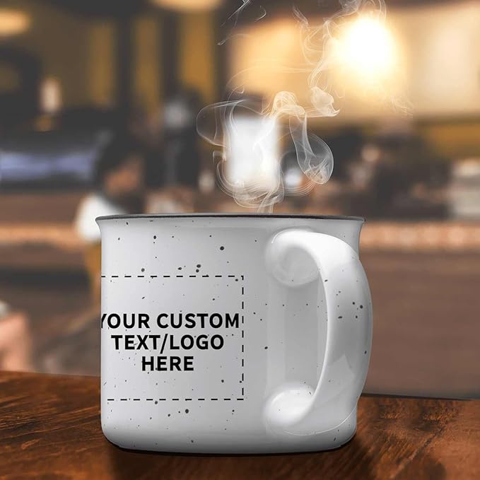 DISCOUNT PROMOS Custom Ceramic Campfire Coffee Mugs 13 oz. Set of 100, Personalized Bulk Pack - Perfect for Tea, Espresso, Cappuccino, Hot Cocoa - White-CubbioJoy