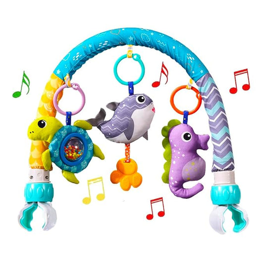 Baby Stroller Arch Toys, Crib Mobile for Infants Adjustable Bassinet Mobile with Universal Clamp, Activity Toy Bar for Bouncer Newborn CarSeat Stroller Toy Sense Toys for Baby 0 6 12 Months-CubbioJoy