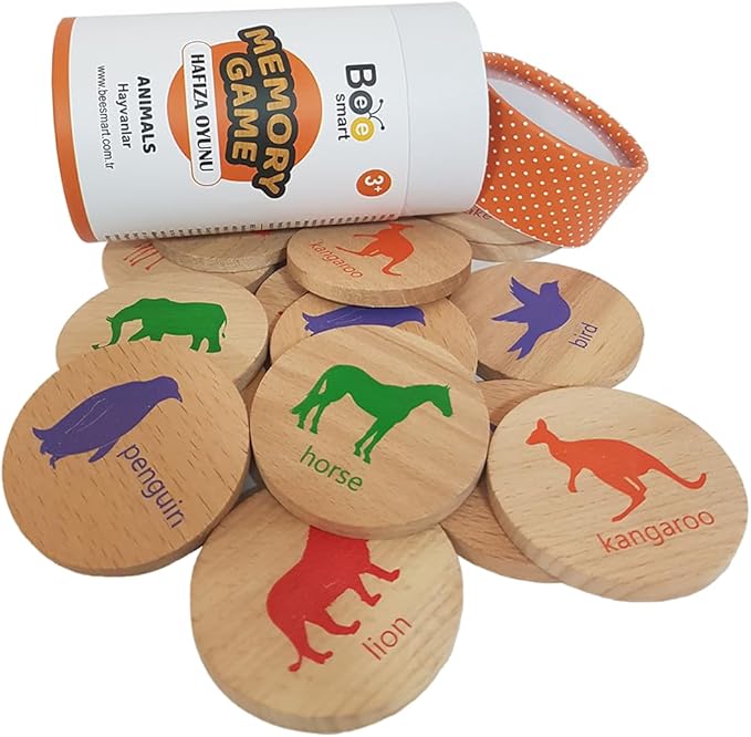 bee smart Wooden Memory Game - Matching Memory Game for Kids 3 and Up, 16Pcs | Educational Toy for Preschool Toddlers Board Games (Animals)-CubbioJoy