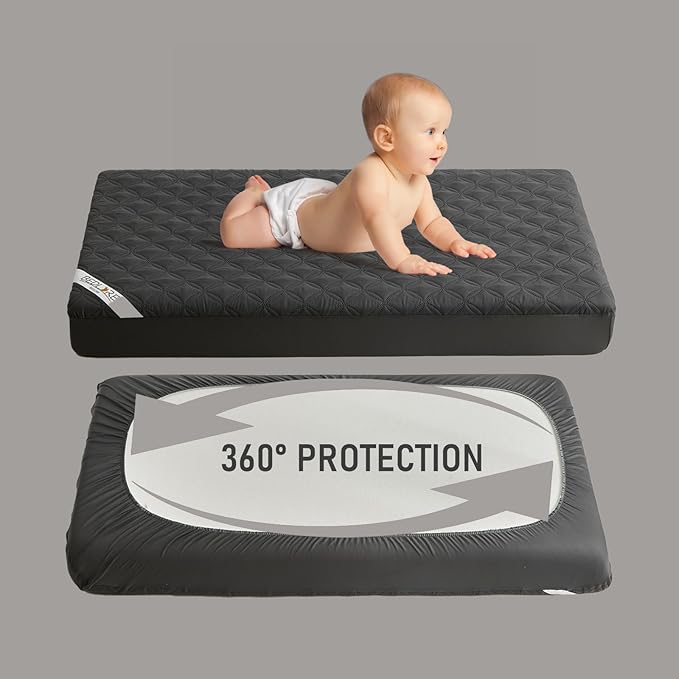 BEDLORE Waterproof Mattress Protector Crib, 2 Pack Soft Gray Mattress Pad, Noiseless Machine Washable Mattress Cover, Ultimate Protection for Your Baby's Crib Toddler Bed (52''x28'')-CubbioJoy