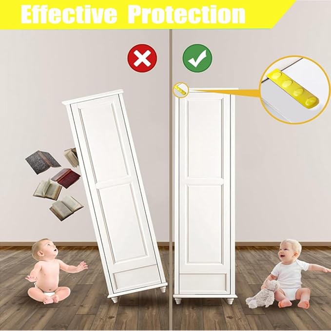 Anti Tip Furniture Anchors for Baby Pet Proofing,Furniture Wall Anchor Furniture Dresser Bookshelf Falling Prevention Device for Children (Yellow)-CubbioJoy
