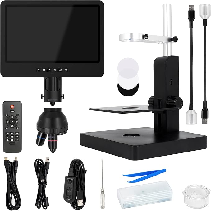 JL249PS 3 Lenses 10 Inch HDMI LCD Digital Microscope, UHD 4000× 24MP Biological Microscope with Prepared Slides, Coin Microscope for Full-Size Coins Error Coins, PC/TV Compatible, 32G Card-CubbioJoy